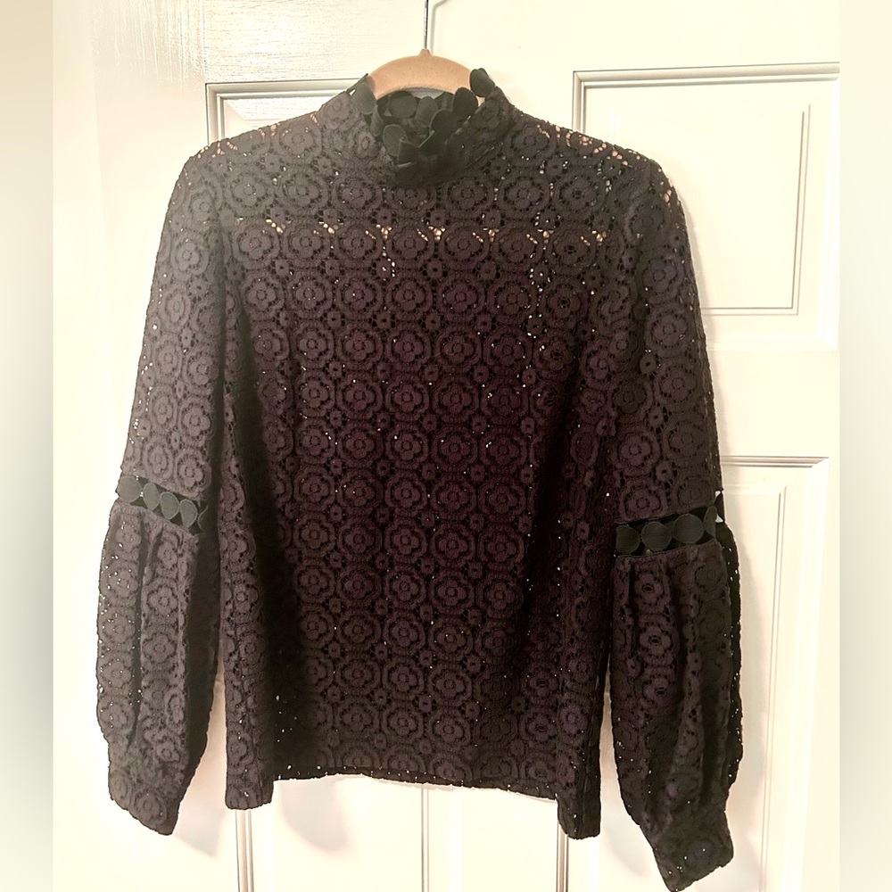 Claudie Pierlot Paris Elegant Long Sleeve Black Lace Women's Top, FR 38= US M